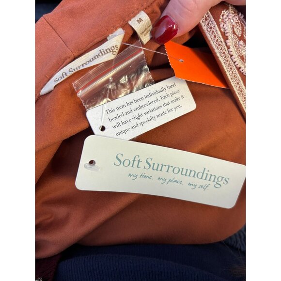 NWT Soft Surroundings Embroidered Faux Suede Kimono Jacket Orange M - Picture 8 of 8